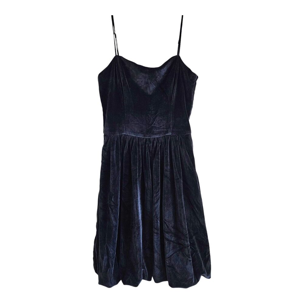 ABERCROMBIE & FITCH Tall ST MT Dress Gray Velour Spaghetti Straps Bubble Hem